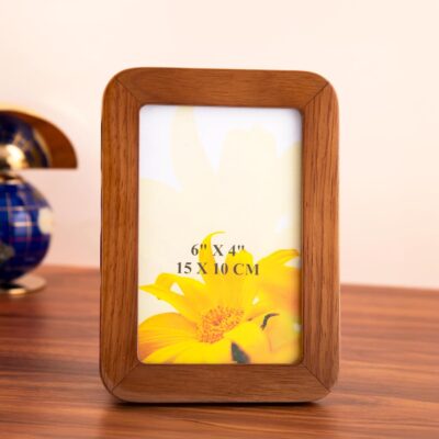 GIBOX Walnut Wood Photo Frame 6x4 Inch – Glossy Finish Tabletop & Wall Display
