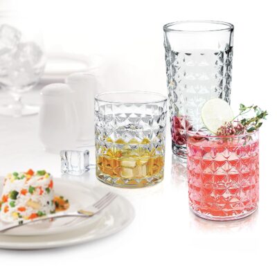 Treo by Milton Knitts 260 Glass Tumblers, Transparent, Knitt Textured Design Glasses Set of 6, 260 ml Each Ideal for Water, Juice, Cocktails, Mocktails