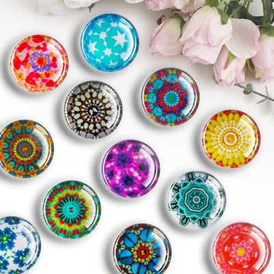 Vibraze 12 Pcs Glass Fridge Magnets, Cute Fridge Magnet Sticker, Strong Refrigerator Magnets Heavy Duty, Small Magnets for Whiteboard, Classroom, Kitchen, Office, Home and Cabinet. (Colorful)