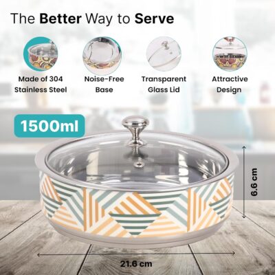 The Better Home Stainless Steel Insulated Casserole (1.5 L) | Hot Box for Kitchen | Roti & Chapati Storage Bowl | Double-Walled Hot Pot | Elegant Kitchen Gift Item (Design 2)