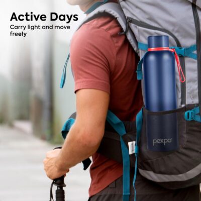 Pexpo Bravo 1000 ISI Certified Stainless Steel Water Bottle, 980 ml, Denim Blue | Tri-Ply Vacuum Technology | 24 Hr Hot & Cold | Leak Proof | Double Wall Flask | BPA-Free | Ideal for Home, Office, Gym & Travel