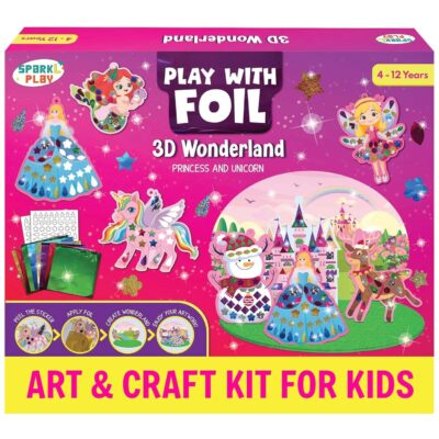 SparkLPlay Art & Craft Kit | Create 3D Wonderland World | Sparkling Foil Mosaic | Foil Fun Activity | DIY Craft Kit | Mess Free | Gift for Girls Ages 4 to 12