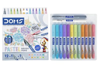 Doms Super Soft Tip Pastel Shades Brush Pen Set | 12 Pastel Shades + 1 Silver Shade + 1 Blender | Ideal for Doodling, Illustrations, Calligraphy, Artists, Studenst & Professioanls | Pack of 1
