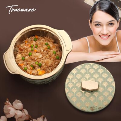 Trueware Floraa Fine Inner Steel Casserole (1000 ml, Green) | PU Insulated | BPA-Free & Odor-Proof | Food-Grade Stainless Steel Hot Pot | Ideal for Roti, Chapati, Curd, and Meals