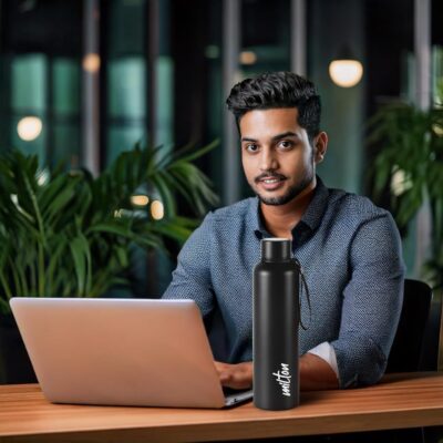 Milton Aura 750 Thermosteel Water Bottle, 725 ml, Black | 24 Hr Hot & Cold | Leak Proof | ISI Certified | SS304 Stainless Steel | Rust Proof | Vacuum Insulated | Ideal for Office, Gym & School