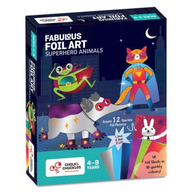 Chalk and Chuckles Fabulous Foil Art, Create 12 Superhero Animals Theme Pictures, Paper Arts & Craft Kits, Gifts for Boys & Girls Age 4, 5, 6, 7, 8, 9 Year Old, DIY Creative Activity for Kids