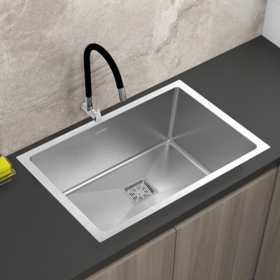 Plantex Heavy-Duty Stainless-Steel Kitchen Sink/Heavy-Duty Sink for Kitchen with 25 Years Warranty by Plantex/Single bowl Sink Square Coupling, Hose Pipes and Drain Rack (Matt-24 x 18 x 9 Inches)
