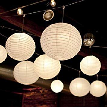 Round Birthday Decoration Holiday Supplies Chinese Paper Lamp Decor Lantern, 12inch - 2pcs (White)