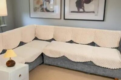 BLUSH & BLOOM 7-Seater L Shape Self Design Velvet Quilted Sofa Cover and Chair Cover, Seat and Back Cover-Cream