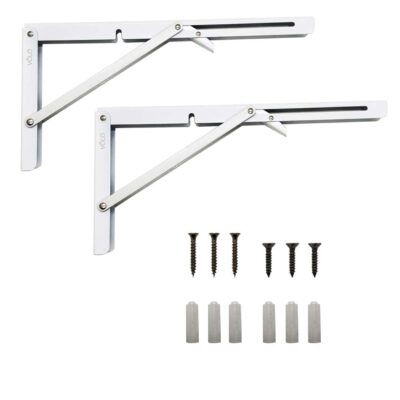 Volo 8-Inch Heavy Duty Foldable Wall Bracket with Fittings – White Folding Table & Shelf Support (1 Set)vvvv