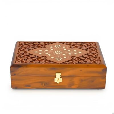 RGrandsons Handmade Wooden Jewellery Box for Women Jewel Organizer Hand Carved with Intricate Carvings Gift Items - 8 Inches.