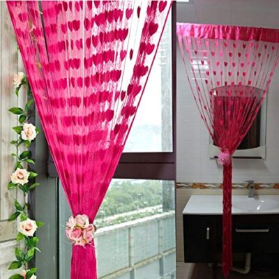 PINDIA Set of 2 Decorative Heart String Room Décor Door Sheer Curtain - Pink 6Ft, Rod Pocket Curtains, Polyester, Solid