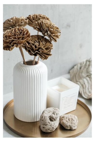 SPHINX Ribbed Pipe Ceramic Vase for Flowers, Pampas Grass, or Live Plants | Decorative Home & Office Centerpiece Gift – No Flowers- (White, 6 Inch)