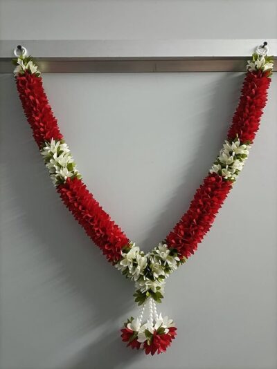 Artificial Jasmine Garlands for Varmala/Housewarming/Wedding/Festival Events/Photo Frame/God Photo/Artificial Flora (1.5 feet malai) (red)