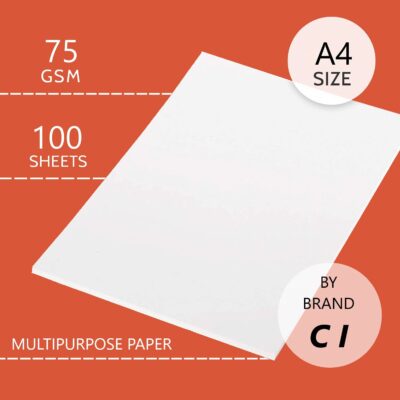 C I - Copier Paper White Sheet Paper for Copy & Multipurpose Paper 75 GSM, A4, 100 Sheets - White | Sheet for Project/Assignment/Practical/Homework | Print Copy Scan White sheet For printer