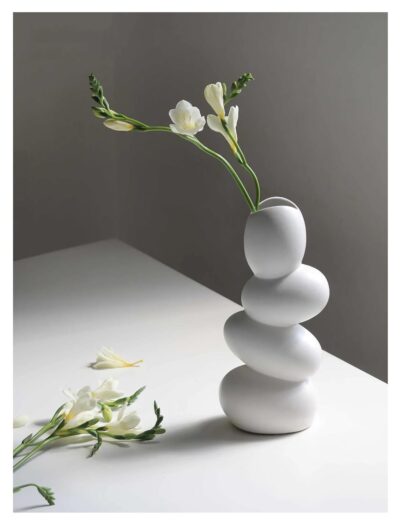 SPHINX Decorative Ceramic Vase for Flowers, Pampas Grass Vase, Vase for Money Plant Live Plants for Home, Office,Gifts- (Pebble Vase, Height- 8.5 Inches, White)