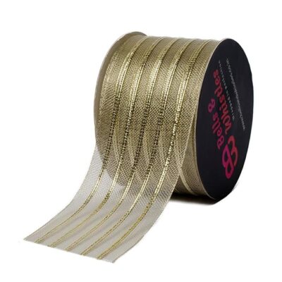 Bells and Whistles Metallic Stripe Organza Ribbon dust Gold (2 inch 10 Yards)