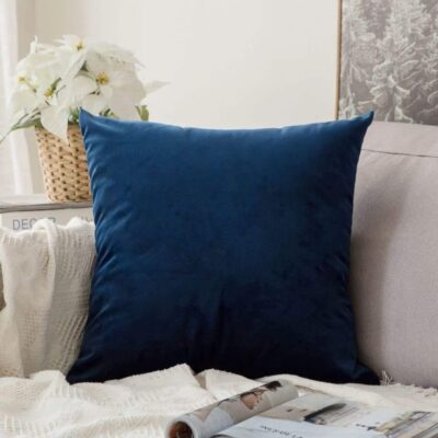 Khooti Decorative Velvet Square Cushion Cover Throw Pillow Cover for Living Room Couch Diwan Single Seater Sofa, Colourful Modern 16 x 16 Inches / 40.6 x 40.6 cm (Colour - Blue)(Set of 1 Piece)