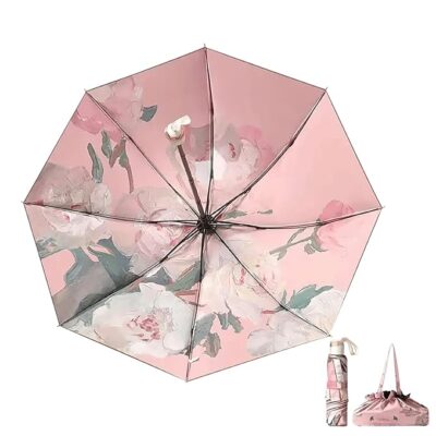 House of Quirk Dual-Use Floral Oil Painting Umbrella – UV Protective & Compact Travel Design