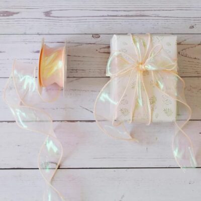 Bits & Bobs, Laser Organza Ribbon 1.5 Inch Wide 10 Yards for Gift Wrap Bow DIY Craft Bouquet Wreath Baking Baby Shower Wedding Parties Valentine Christmas Tree Decoration (Champagne), Transparent