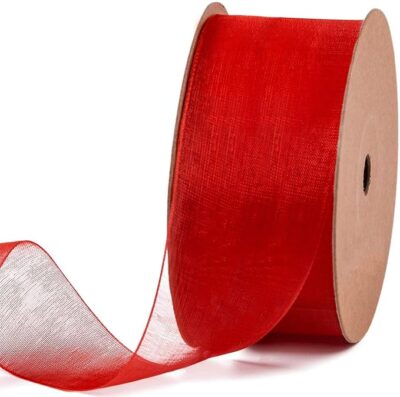 UKIYO | Organza Ribbon (15+ Color Variations Inside) (L-35 Meters, W-1 Inch) | Ribbon for Gift Wrapping, Gift Bows Making, Party Decoration, Bags Handle. (Red)