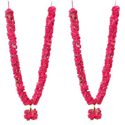 Artificial Red Roses Garland, Fabric Phool Varmala, Mala for Photo Frame, Jaimala for Wedding (2 Pc Thin, Fabric Artificial), 30 Inches