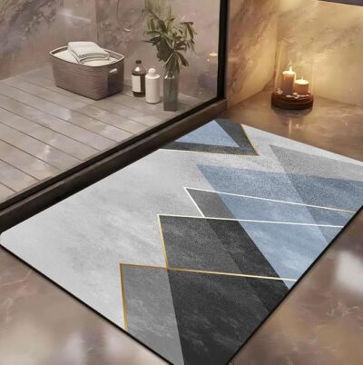 Yellow Weaves Synthetic Rubber 1 Pc Anti Slip Water Soaking Floor Mat, Water Absorbent non-slip Bathmat, Quick Dry Mat for Bathroom, Door Mat for Home, Kitchen, Office, Kitchen - Geometric Blue, Rectangular