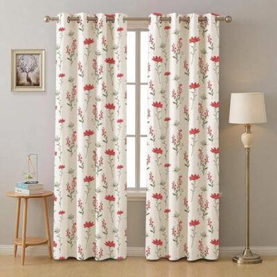 Urban Space 100% Cotton Curtains for Door, 60-65% Room Darkening, Readymade Tieback Curtain with Eyelet Set of 2 (Orchid Blooms - Pink, 7 feet x 4 feet)