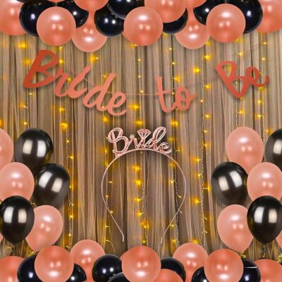Party Props | Bride to Be Decoration Set - 46 Pcs | Bridal Shower Kit | Rose Gold & Black | 40 Balloons, Sash, Banner | Bachelorette Party Decor | Wedding Celebration Supplies | Metallic Finish
