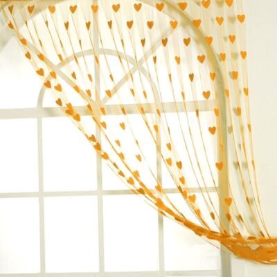 Handloom Wala 2 Piece Beautiful Heart String Sheer Curtain - 7 feet, Orange