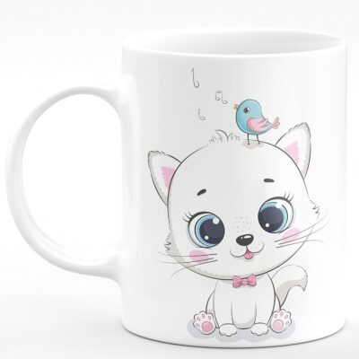 Cat 3D Design Hd Printed Microwave Safe Ceramic Coffee Mug Suitable Gift for Friend | Brother | Sister | Boyfriend | Girlfriend | Boys | Girls | Kids | Cousin (350 ml, White)