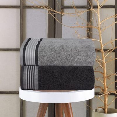 Casa Copenhagen, Germany Design- He & She Super Soft Collection 100% Cotton 2 Pieces Large Bath Towel (Size: 70 x 140 cm) - Pine Grey & Grey Violet