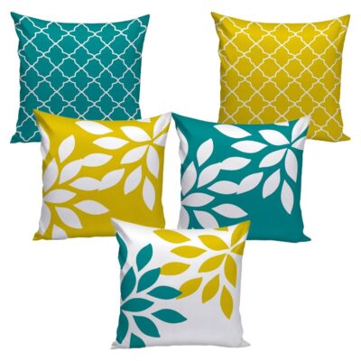 AEROHAVEN Set of 5 Multi Colored Decorative Throw Hand Made Velvet Cushion Covers (16" x 16" OR 40cm x 40cm)