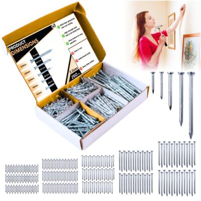 Homdum Assorted Hard Steel Concrete Nails (260 Pcs, 5 Sizes) – Heavy-Duty Wall & Masonry Nails