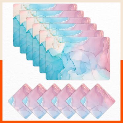 Bathla Table Mats - Set of 6-45cm x 30cm PVC Table Placemats & Coasters for Home Dining Table | Multipurpose, Heat-Resistant, Waterproof & Washable | Matworks (Candyland)