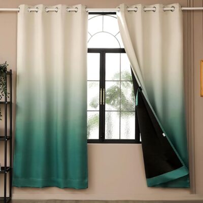 Story @ Home Blackout Window Curtains 5 Feet Set of 2 | Room Darkening | Gradient Printed | Ombre Curtains | Curtain for Living Room | (116 x 152 cm, Ocean Green & Ivory) | Perfect for Home Decor