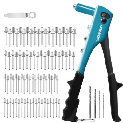 Libraton Heavy Duty Rivet Gun Kit with 80 Rivets & 4 Drill Bits – Hand Riveter Tool for Metal & Automotive Use