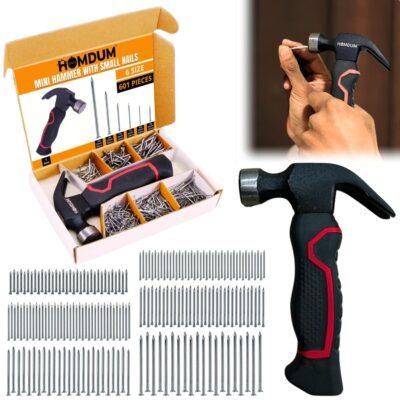 Homdum 600 Pcs Small Nails Assortment Kit with 8oz Mini Hammer – Carbon Steel, Anti-Rust Organizer Set