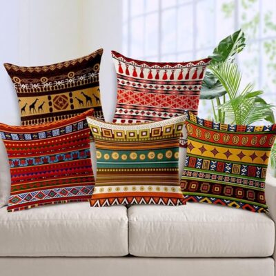 AEROHAVEN Set Of 5 Decorative Hand Made Jute Throw/Pillow Cushion Covers - (16 X 16 Inches), 50 TC, Multicolor