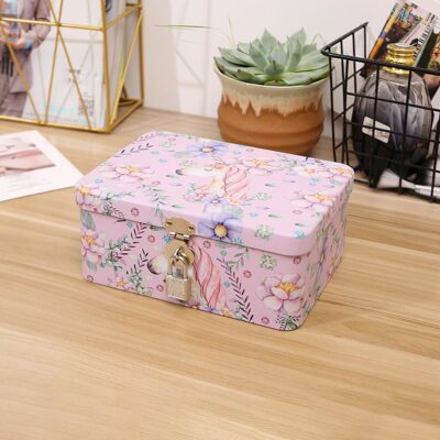 wolpin Metal Jewellery Storage Box with Lock & Key | Cute Organizer Case for Rings, Earrings & Necklaces | Kids Jewellery Box (Purple)