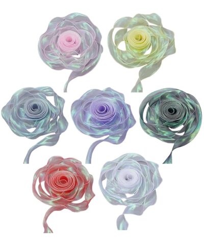 7PCS Organza Ribbon, Organza Lace, Laces and Borders Material, 4cm Wide x 9m Long, Seven Different Colors for Gift Wrapping, Party Decor, Hair Bows, Floral Arrangements Randomly Cut and Match