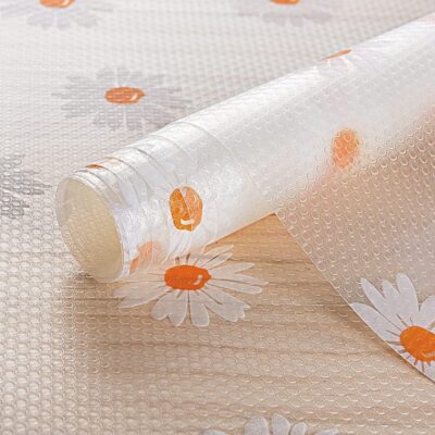 ESPERO Fridge Mats, Kitchen Mat EVA Food Grade Multipurpose Washable Anti Slip Mat/Sheet for Fridge, Shelf Liners for Kitchen Shelves, Table, Kitchen Drawer mat - 300 x 45 cm (White Flower)