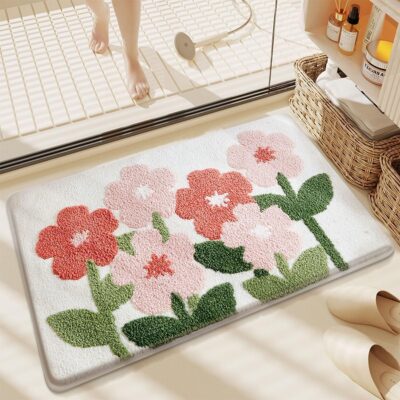 AAZEEM Non-Slip Washable Absorbent Mat Rug – Abstract Design (Baby Pink)