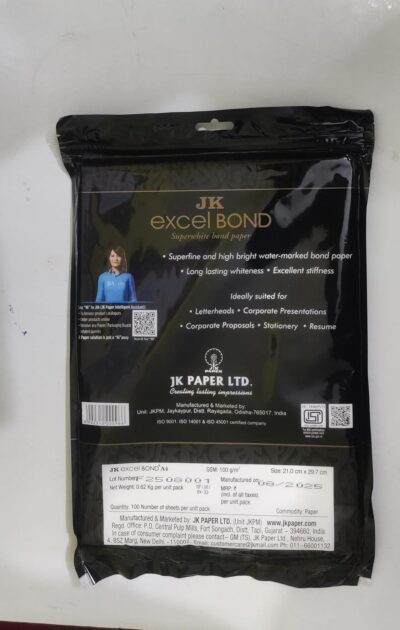 JK Excel Bond Paper, 100 GSM, White, A4 Size, 100 Sheets per Pack