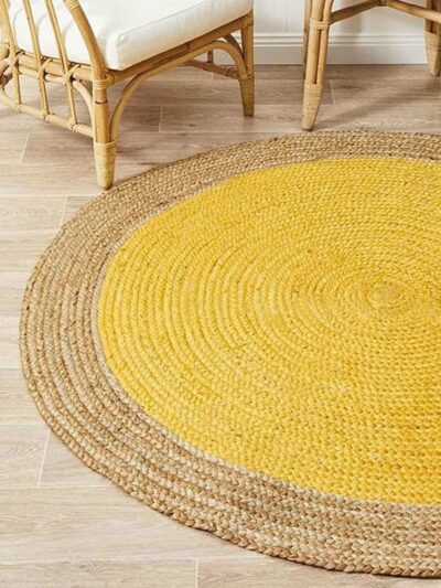 Habere India Pure Jute Round Rug – 3x3 ft (Yellow)