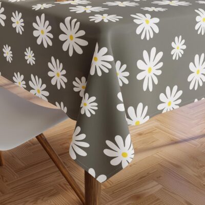Encasa XO Dining Table Cover Cloth for 6 to 8 Seater (56"x91") | Cotton Rectangular Dining Table Cloth – Machine Washable Rectangle Tablecover for Wedding, Party, Buffet – Daisy Grey