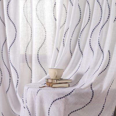 HOMEMONDE Cotton Curtains for Window - Transparent Sun Light Filtering Sheer 5 Feet Curtain, Rod Pocket Top Style Pack of 2 - (Wave Blue, 60 Inch)