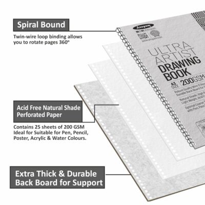 Anupam Ultra Artist Book A3 Size | Wiro Binding Lay-Flat Design Notebook | Acid Free Optimal Coarse Texture | 200 GSM | 25 Sheets, 50 Pages | Ideal for Drawing, Sketching, Design & Architecture