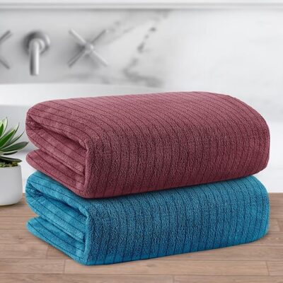 Story @ Home Towels for Bath Large Size | Microfiber Towels for Bath | Towel Set of 2 | 400 GSM | 70 x 140 cm | Pink and Blue | Bath Towels for Men, Women & Kids | Gym Towel | Perfect for Everyday Use