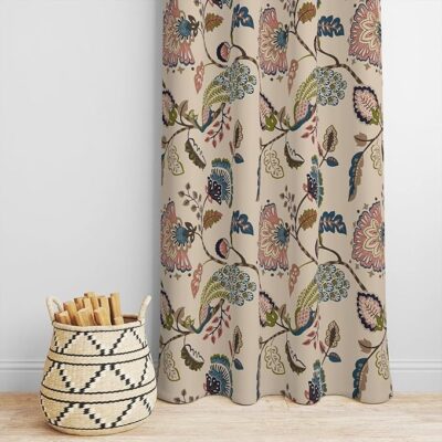 DECOMIZER flower Opaque Super Soft Brushed Microfiber Cotton Door Curtains,48X84(Inches) 7 Feet, Living Room, Grommet Curtain Panel, Pack of 2 Panel Door Curtains, Beige Anokhi